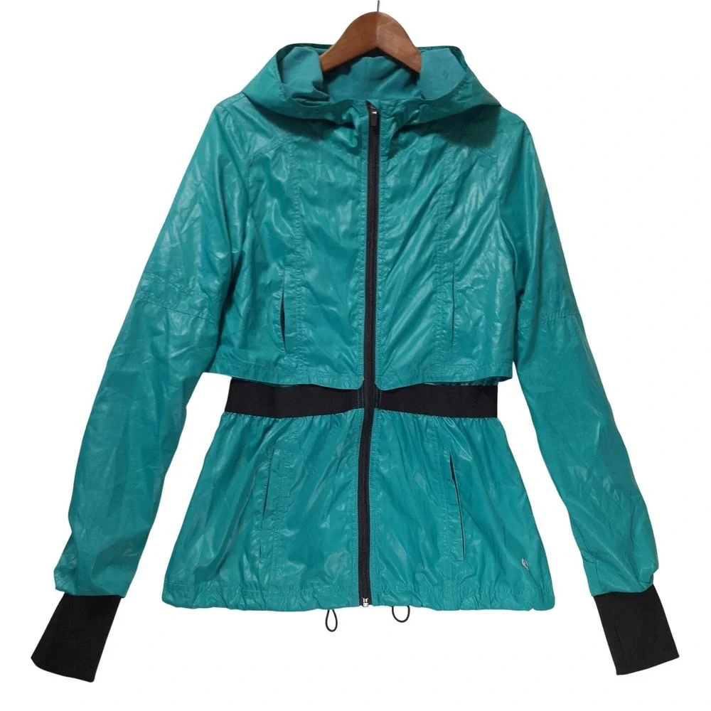 Colosseum Athletics Hooded Windbreaker Womens S Teal Jacket Thumbhole Cuffs Mesh